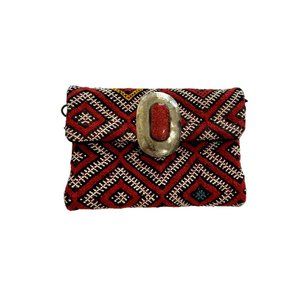 MOROCCAN RUG CLUTCH with medallion Embroidered in Red